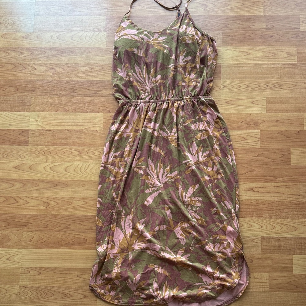 Floral Sleeveless Summer Dress in Olive and Pink